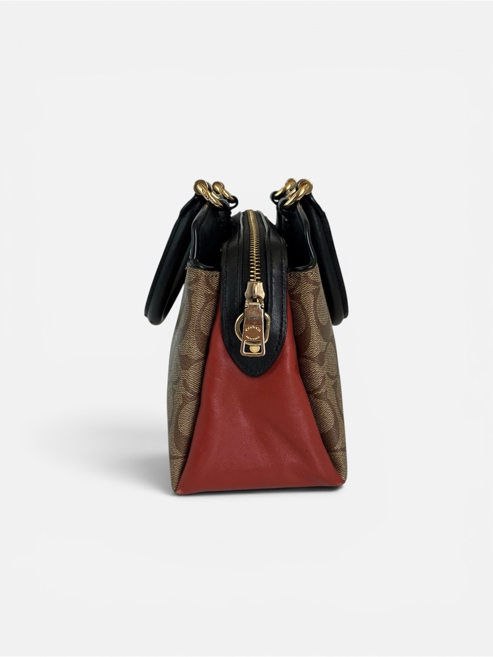 Coach Brown Signature Satchel with Black Handles and Red Sides - Picture 4 of 10
